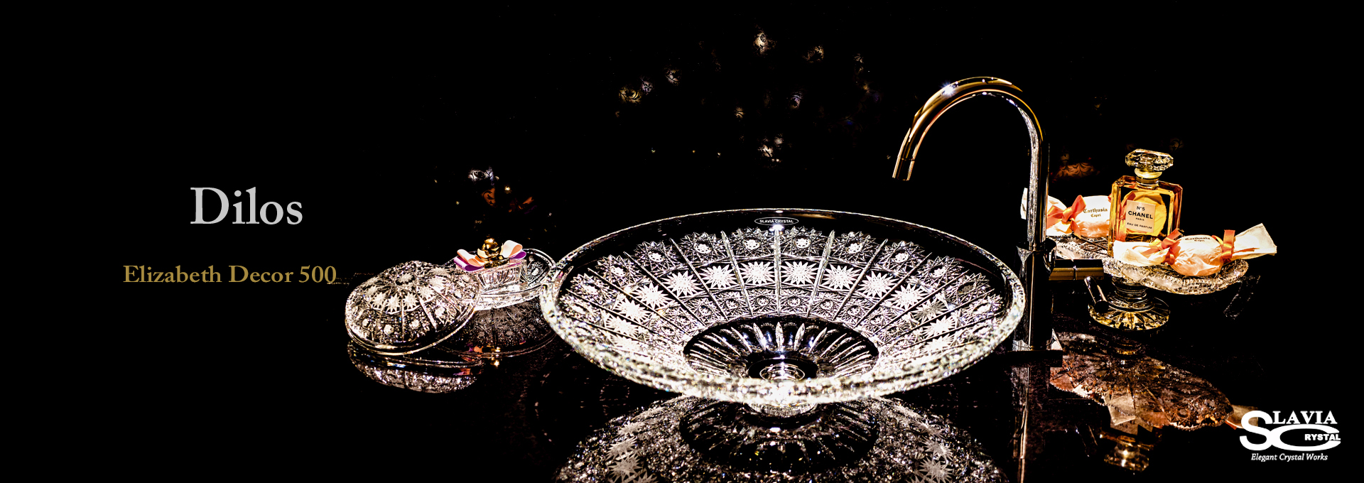 スラヴィアクリスタル：ディロス：エリザベス高級洗面ボウル：高級洗面器：手洗い器：おしゃれ：美しい：クラッシック：豪華：ゴージャス：