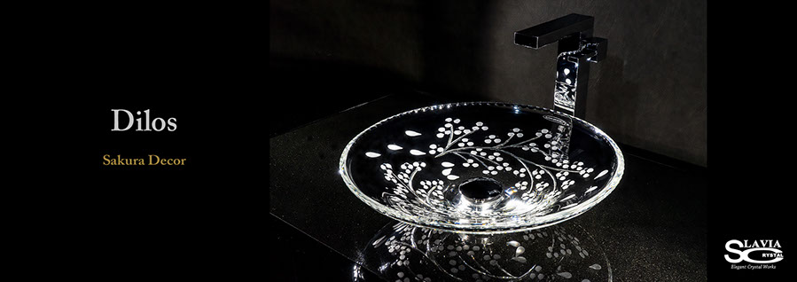 SLAVIA CRYSTAL　Dilos　SAKURA（スラヴィアクリスタル）ディロス　サクラ洗面ボウル　｜洗面器｜手洗器｜手洗いボウル｜おしゃれ｜豪華｜美しい｜ガラス｜ボウル｜最高級｜クリスタル｜