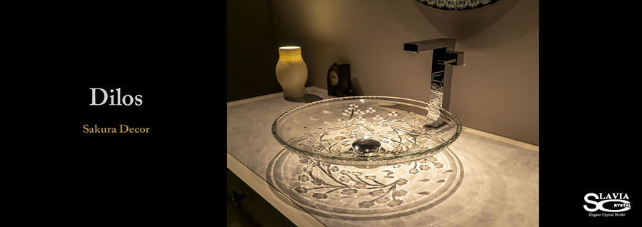 SLAVIA CRYSTAL　Dilos　SAKURA（スラヴィアクリスタル）ディロス　サクラ洗面ボウル　｜洗面器｜手洗器｜手洗いボウル｜おしゃれ｜豪華｜美しい｜ガラス｜ボウル｜最高級｜クリスタル｜