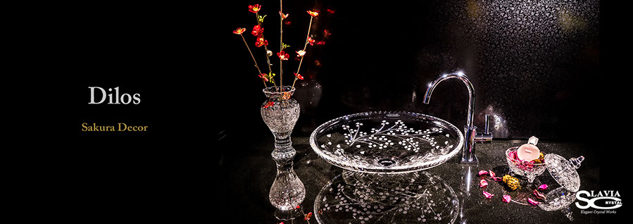 SLAVIA CRYSTAL　Dilos　SAKURA（スラヴィアクリスタル）ディロス　サクラ洗面ボウル　｜洗面器｜手洗器｜手洗いボウル｜おしゃれ｜豪華｜美しい｜ガラス｜ボウル｜最高級｜クリスタル｜