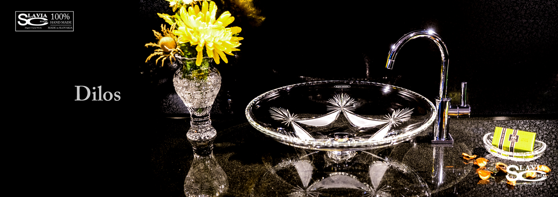 スラヴィアクリスタル：ディロス：高級洗面ボウル：高級洗面器：手洗い器：おしゃれ：美しい：クラッシック：豪華：ゴージャス：