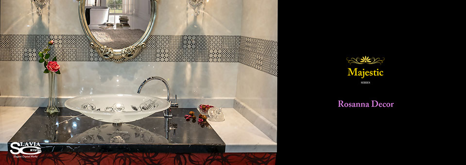 スラヴィアクリスタル：ロザンナ：高級洗面ボウル：高級洗面器：手洗い器：おしゃれ：美しい：ピンク：バラ：