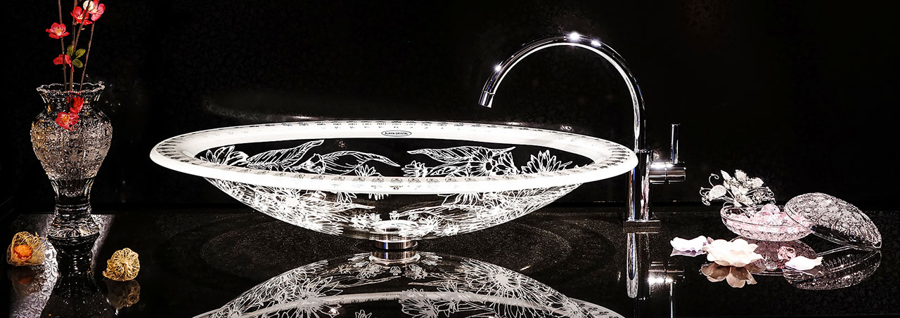 スラヴィアクリスタル：マルゲリータ：高級洗面ボウル：高級洗面器：手洗い器：おしゃれ：美しい：ピンク：バラ：