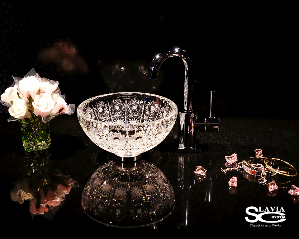 スラヴィアクリスタル　ミミ　クラッシック　エリザベス 210洗面ボウル　｜クリスタル｜ガラス｜手洗器｜手洗いボウル｜洗面器｜小型｜コンパクト｜トイレ｜玄関｜スペース｜デザイン｜おしゃれ｜豪華｜美しい｜スラビアクリスタル｜小さめ：｜