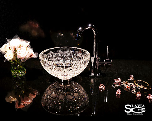 スラヴィアクリスタル　ミミ　クラッシック　エリザベス 210洗面ボウル　｜クリスタル｜ガラス｜手洗器｜手洗いボウル｜洗面器｜小型｜コンパクト｜トイレ｜玄関｜スペース｜デザイン｜おしゃれ｜豪華｜美しい｜スラビアクリスタル｜小さめ：｜