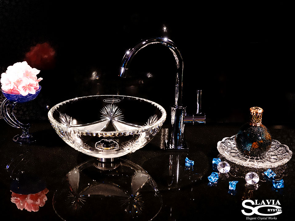 スラヴィアクリスタル　ミミ　クラッシック　ディロス洗面ボウル　｜クリスタル｜ガラス｜手洗器｜手洗いボウル｜洗面器｜小型｜コンパクト｜トイレ｜玄関｜スペース｜デザイン｜おしゃれ｜豪華｜美しい｜スラビアクリスタル｜小型｜