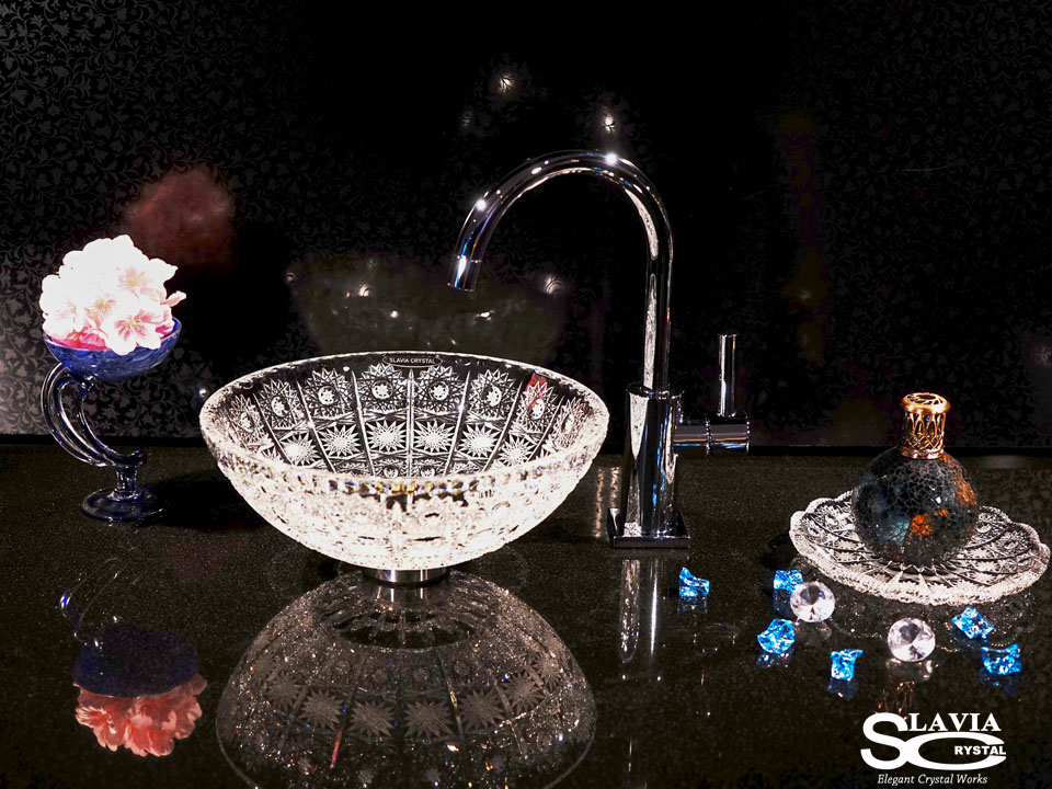 スラヴィアクリスタル　ミミ　クラッシック　エリザベス洗面ボウル　｜クリスタル｜ガラス｜手洗器｜手洗いボウル｜洗面器｜小型｜コンパクト｜トイレ｜玄関｜スペース｜デザイン｜おしゃれ｜豪華｜美しい｜スラビアクリスタル｜エリザベス｜