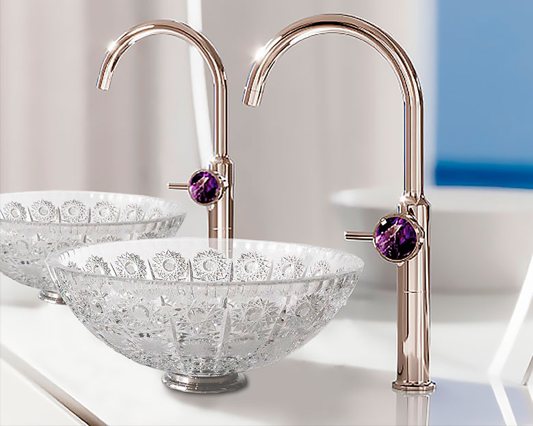 スラヴィアクリスタル　ミミ　クラッシック　エリザベス洗面ボウル　｜クリスタル｜ガラス｜手洗器｜手洗いボウル｜洗面器｜小型｜コンパクト｜トイレ｜玄関｜スペース｜デザイン｜おしゃれ｜豪華｜美しい｜スラビアクリスタル｜エリザベス｜