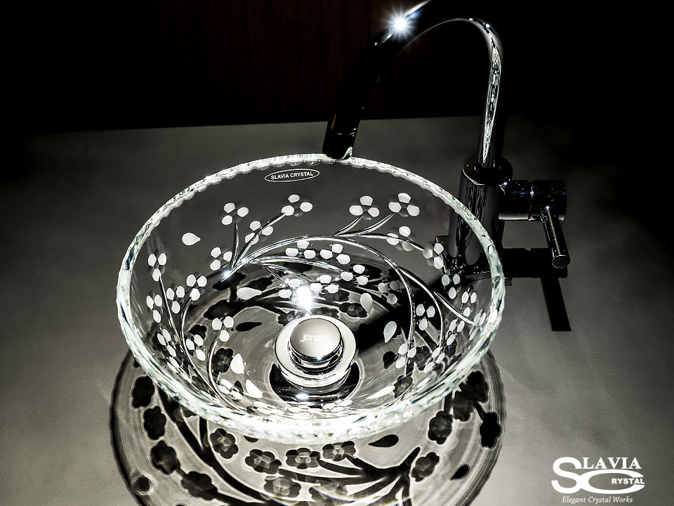 スラヴィアクリスタル　ミミ　クラッシック　サクラ洗面ボウル　｜クリスタル｜ガラス｜手洗器｜手洗いボウル｜洗面器｜小型｜コンパクト｜トイレ｜玄関｜スペース｜デザイン｜おしゃれ｜豪華｜美しい｜スラビアクリスタル｜小さめ：｜