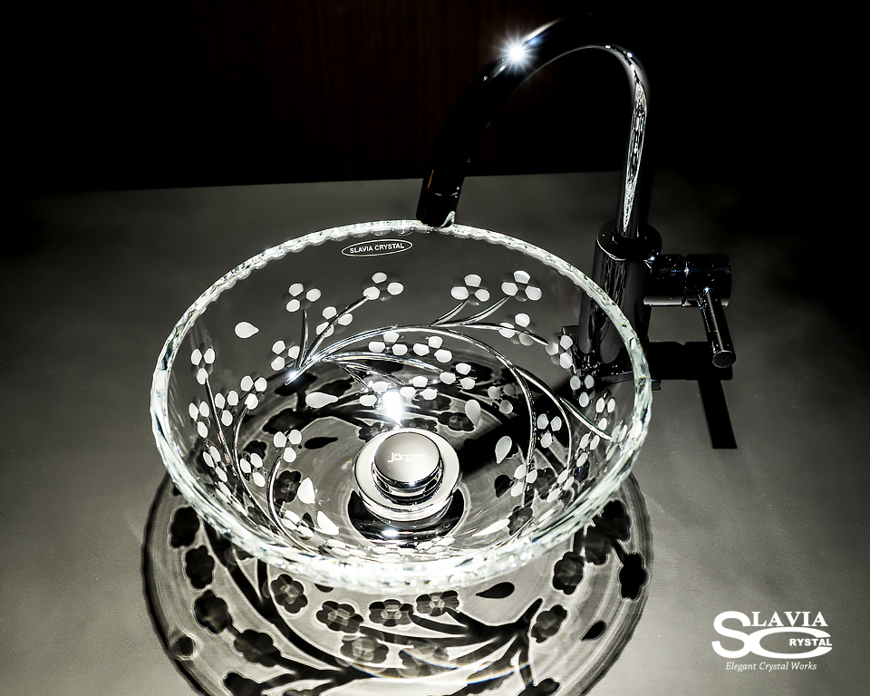 スラヴィアクリスタル　ミミ　クラッシック　サクラ洗面ボウル　｜クリスタル｜ガラス｜手洗器｜手洗いボウル｜洗面器｜小型｜コンパクト｜トイレ｜玄関｜スペース｜デザイン｜おしゃれ｜豪華｜美しい｜スラビアクリスタル｜小さめ：｜