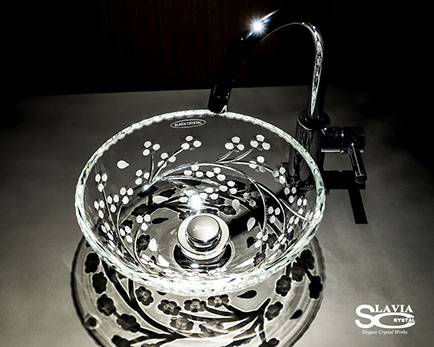 スラヴィアクリスタル　ミミ　クラッシック　サクラ洗面ボウル　｜クリスタル｜ガラス｜手洗器｜手洗いボウル｜洗面器｜小型｜コンパクト｜トイレ｜玄関｜スペース｜デザイン｜おしゃれ｜豪華｜美しい｜スラビアクリスタル｜小さめ：｜