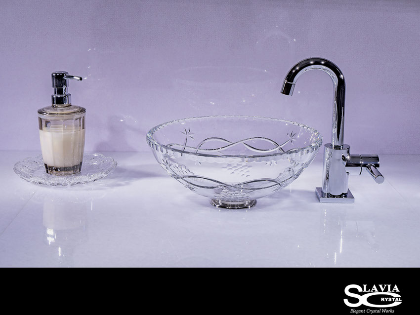 スラヴィアクリスタル　ミミ　クラッシック　ヴィネア洗面ボウル　｜クリスタル｜ガラス｜手洗器｜手洗いボウル｜洗面器｜小型｜コンパクト｜トイレ｜玄関｜スペース｜デザイン｜おしゃれ｜豪華｜美しい｜スラビアクリスタル｜小さめ：｜