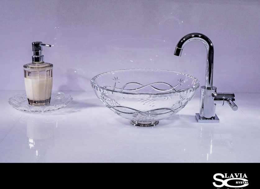 スラヴィアクリスタル　ミミ　クラッシック　ヴィネア洗面ボウル　｜クリスタル｜ガラス｜手洗器｜手洗いボウル｜洗面器｜小型｜コンパクト｜トイレ｜玄関｜スペース｜デザイン｜おしゃれ｜豪華｜美しい｜スラビアクリスタル｜小さめ：｜