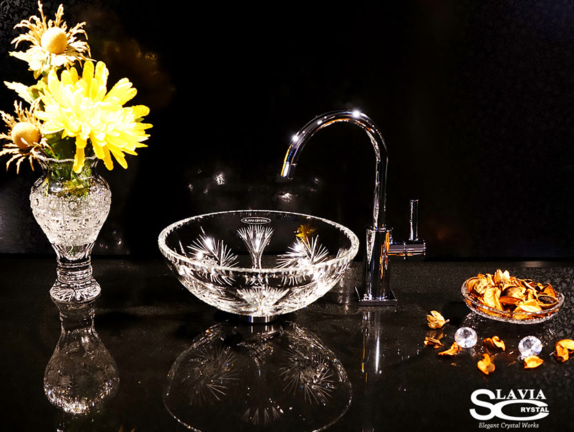 スラヴィアクリスタル　ミミ　クラッシック　ヴィエラ洗面ボウル　｜クリスタル｜ガラス｜手洗器｜手洗いボウル｜洗面器｜小型｜コンパクト｜トイレ｜玄関｜スペース｜デザイン｜おしゃれ｜豪華｜美しい｜スラビアクリスタル｜小さめ：｜
