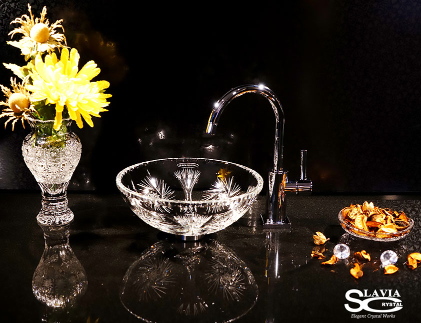 スラヴィアクリスタル　ミミ　クラッシック　ヴィエラ洗面ボウル　｜クリスタル｜ガラス｜手洗器｜手洗いボウル｜洗面器｜小型｜コンパクト｜トイレ｜玄関｜スペース｜デザイン｜おしゃれ｜豪華｜美しい｜スラビアクリスタル｜小さめ：｜