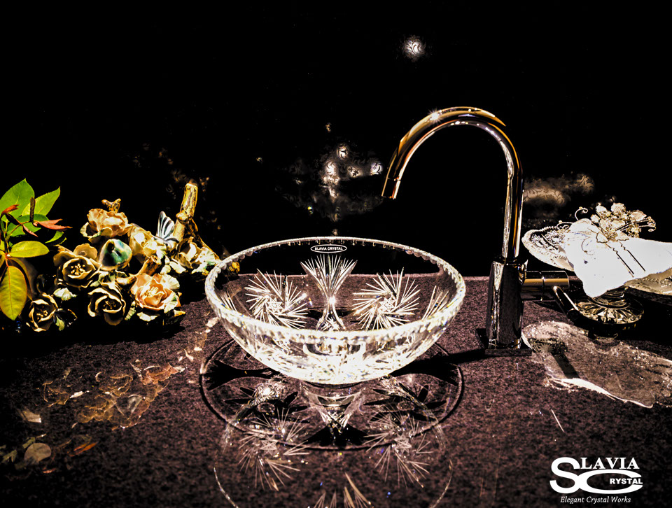 スラヴィアクリスタル　ミミ　クラッシック　ヴィエラ洗面ボウル　｜クリスタル｜ガラス｜手洗器｜手洗いボウル｜洗面器｜小型｜コンパクト｜トイレ｜玄関｜スペース｜デザイン｜おしゃれ｜豪華｜美しい｜スラビアクリスタル｜小さめ：｜
