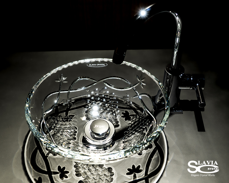 スラヴィアクリスタル　ミミ　クラッシック　ヴィネア洗面ボウル　｜クリスタル｜ガラス｜手洗器｜手洗いボウル｜洗面器｜小型｜コンパクト｜トイレ｜玄関｜スペース｜デザイン｜おしゃれ｜豪華｜美しい｜スラビアクリスタル｜小さめ：｜
