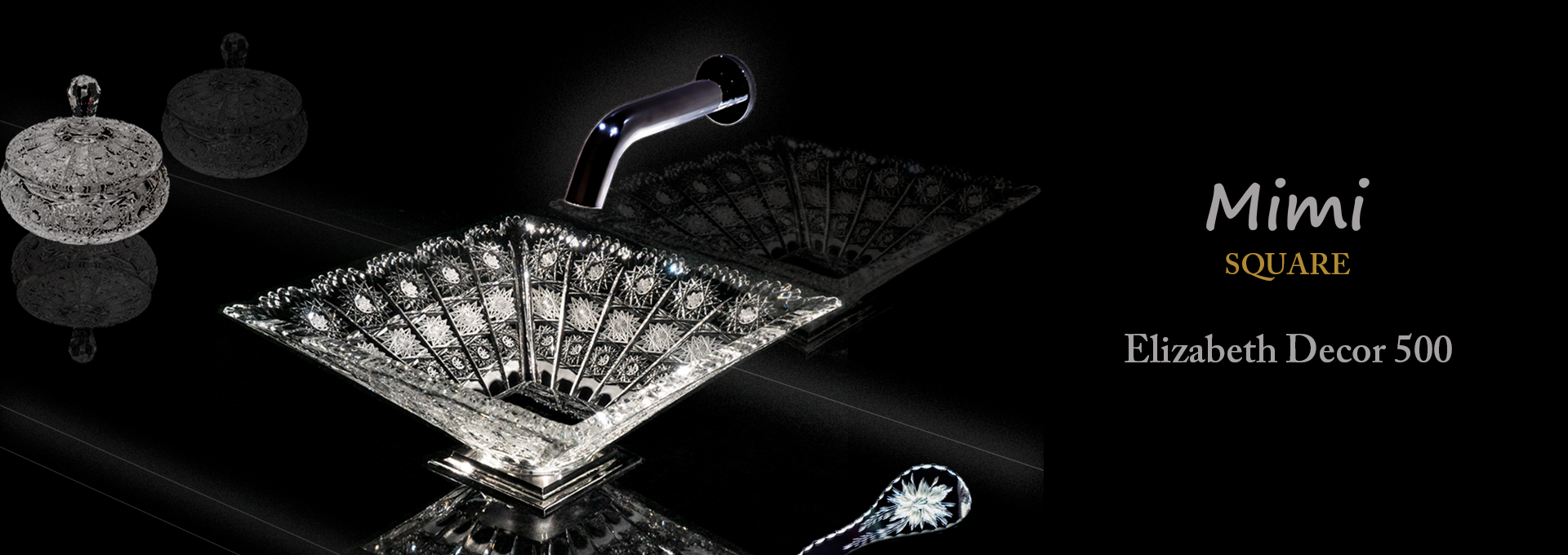 スラヴィアクリスタル　ミミ　スクエアーエリザベス洗面ボウル　｜クリスタル｜ガラス｜手洗器｜手洗いボウル｜洗面器｜小型｜コンパクト｜トイレ｜玄関｜スペース｜デザイン｜おしゃれ｜豪華｜美しい｜スラビアクリスタル｜小さめ：｜