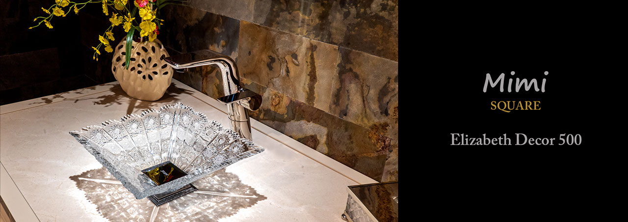 スラヴィアクリスタル　ミミ　スクエアーエリザベス洗面ボウル　｜クリスタル｜ガラス｜手洗器｜手洗いボウル｜洗面器｜小型｜コンパクト｜トイレ｜玄関｜スペース｜デザイン｜おしゃれ｜豪華｜美しい｜スラビアクリスタル｜小さめ：｜