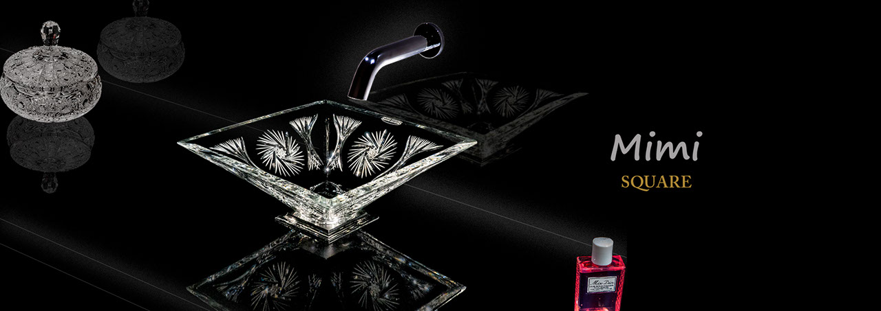 スラヴィアクリスタル　ミミ　スクエアーシリーズ洗面ボウル　｜クリスタル｜ガラス｜手洗器｜手洗いボウル｜洗面器｜小型｜コンパクト｜トイレ｜玄関｜スペース｜デザイン｜おしゃれ｜豪華｜美しい｜スラビアクリスタル｜小さめ：｜