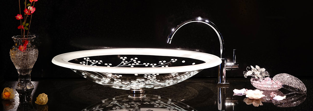 スラヴィアクリスタル：サクラ洗面ボウル：洗面器：手洗い器：手洗いボウル：最高級：美しい：おしゃれ：豪華：