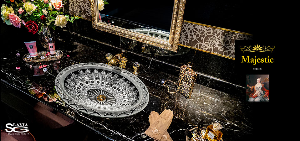 スラヴィアクリスタル　マジェスティック　クリスタル洗面ボウル：洗面器：